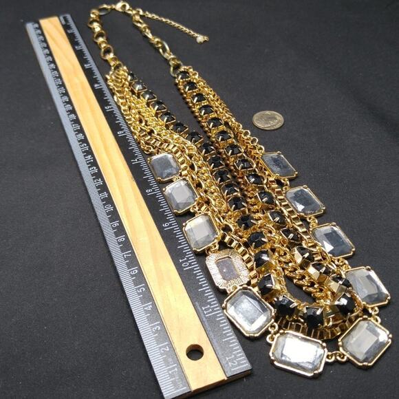 Multi Chain Rhinestone Long Necklace, Black Gray Rhinestones, 5 Strands, 26 Inch - Picture 4 of 6